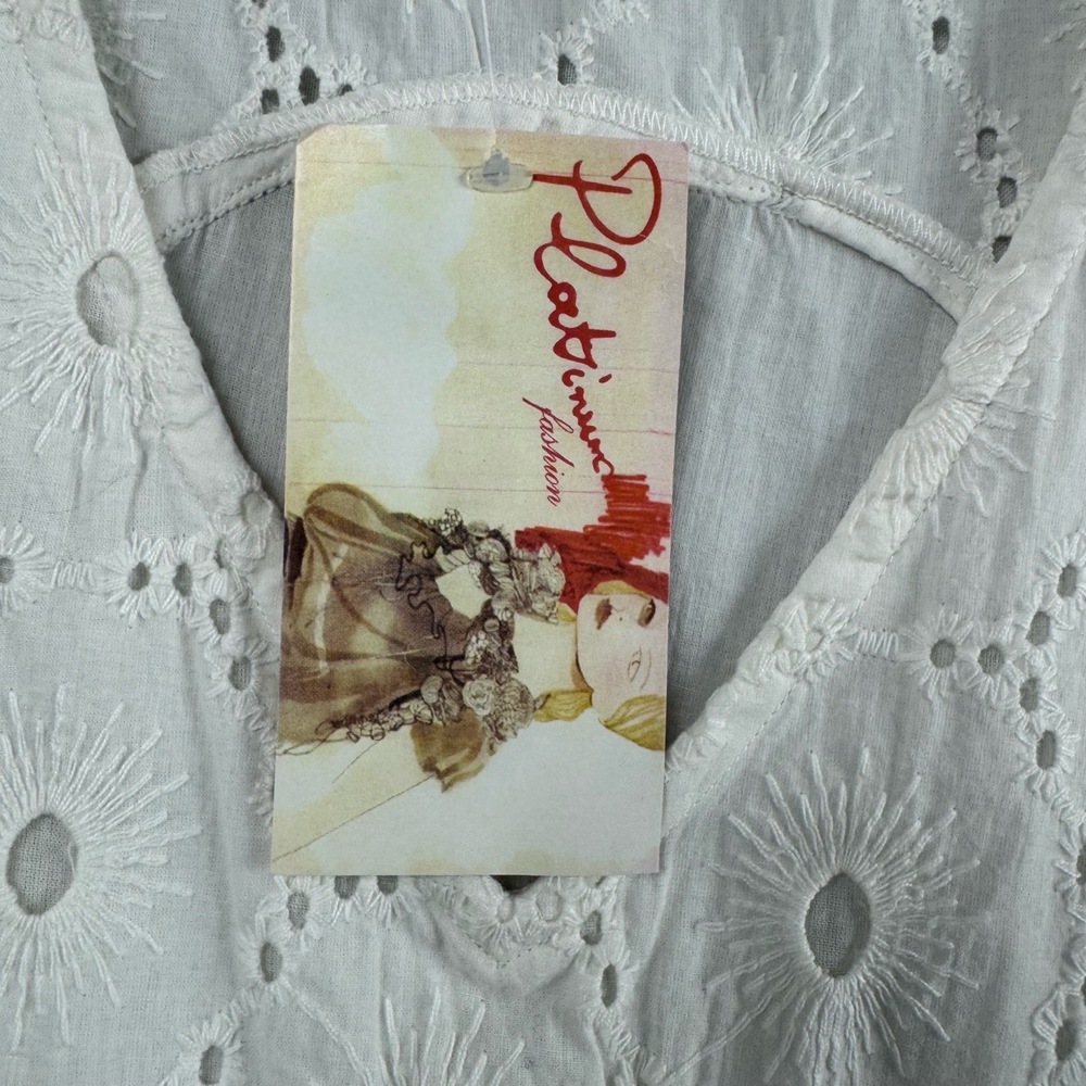 Platinum Tunic Top Womens Small Medium White Eyelet Embroidery Lagenlook NEW - Picture 3 of 12